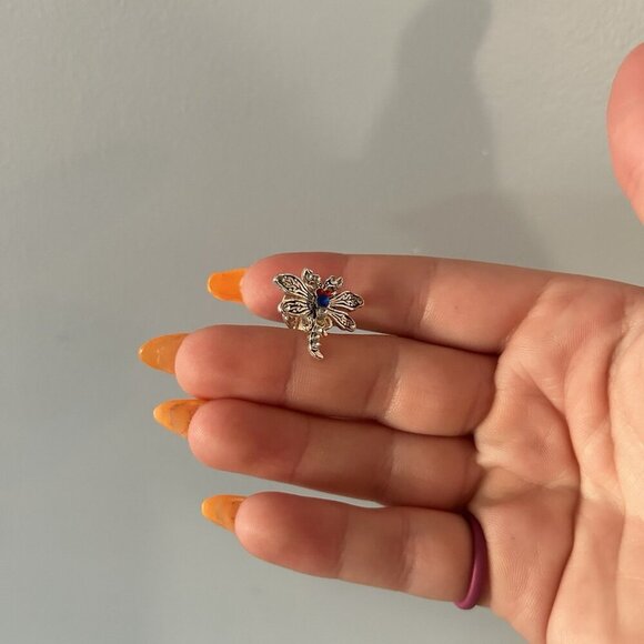 Silver Blue Red Dragonfly Pin Jewels Lapel Small Collector Jewelry Vintage - Picture 3 of 6